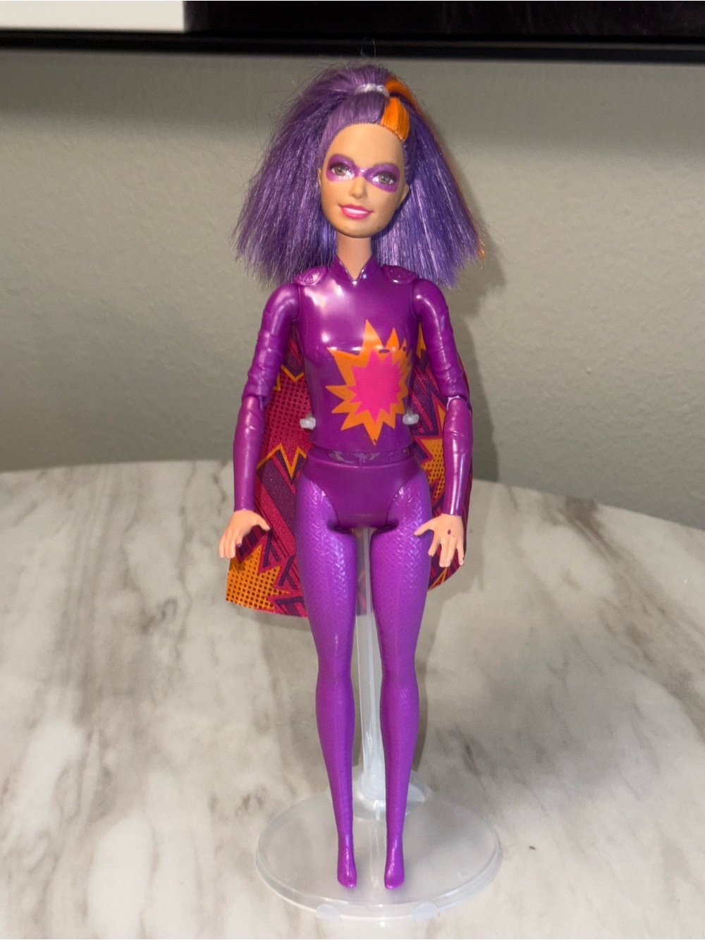Barbie Fantasy Superhero Fashion Doll w/ Cape Purple Straight Hair 11 in
